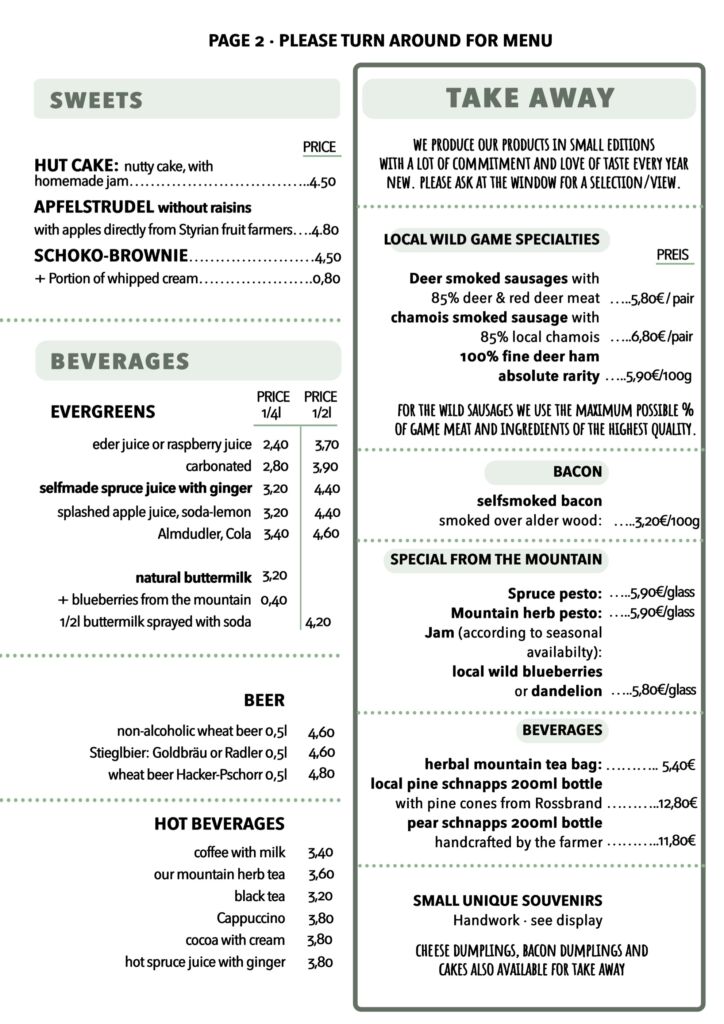 Karhütte take away 2024 and beverages